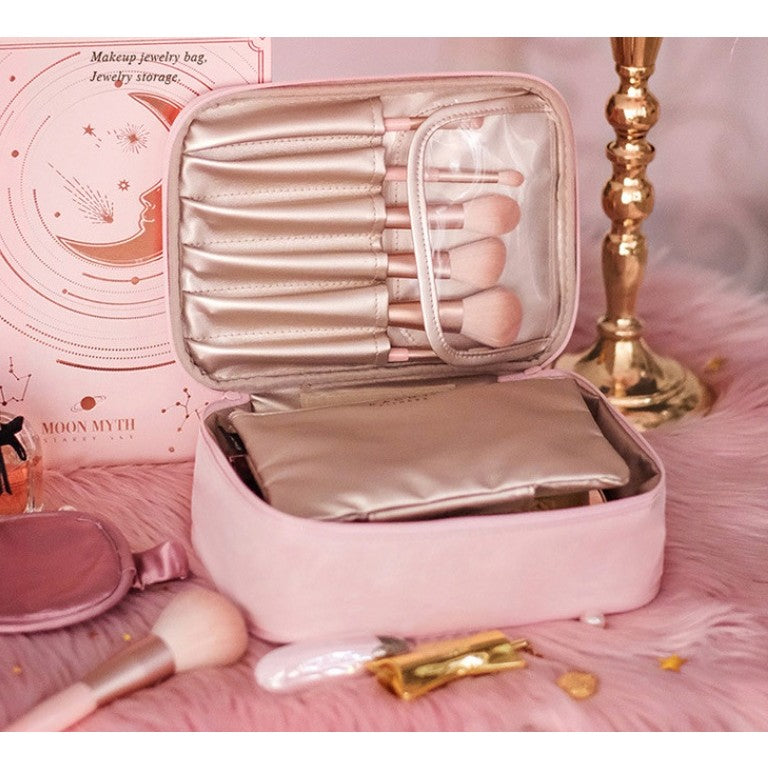 Geanta de Calatorie, Vivimall, pentru Cosmetice si Articole de Toaleta, Material Impermeabil, 2 in 1, Portfard Interior Detasabil, 23 x 16 x 8 cm, Roz - vivimall.ro