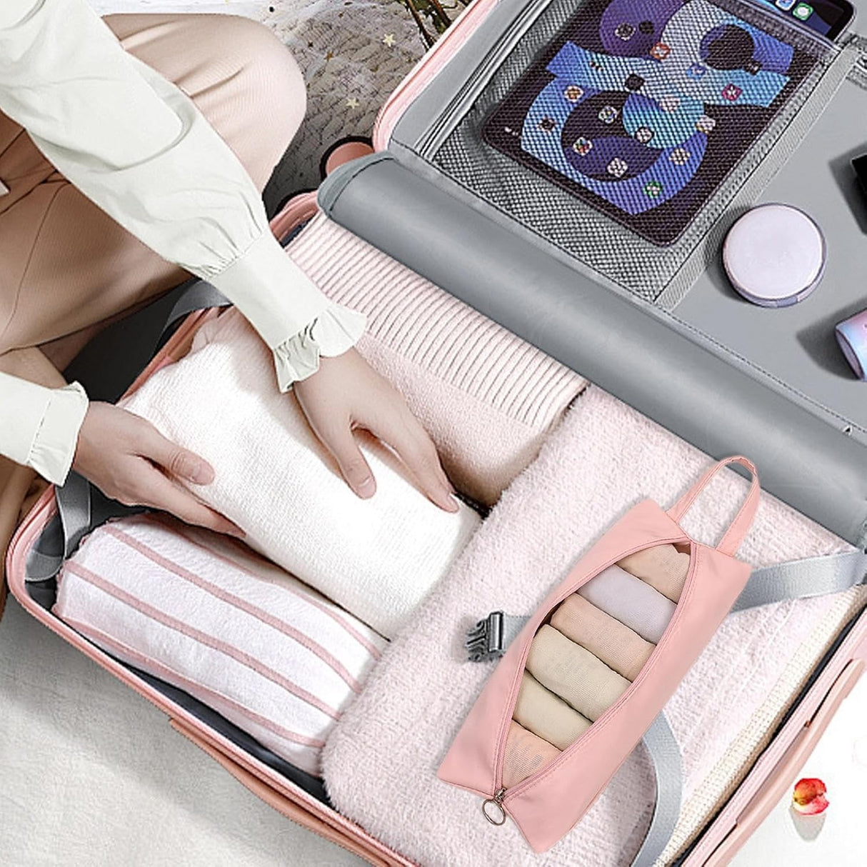 Geanta de Depozitare, Vivimall, Pentru Haine Mici, Lenjerie, Sosete, Cosmetice, Impermeabila, cu Maner, 10x20x3 cm, Roz - vivimall.ro