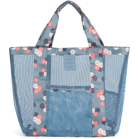 Geanta De Plaja Albastru Imprimeu Floral | BeachVibe 2 - vivimall.ro