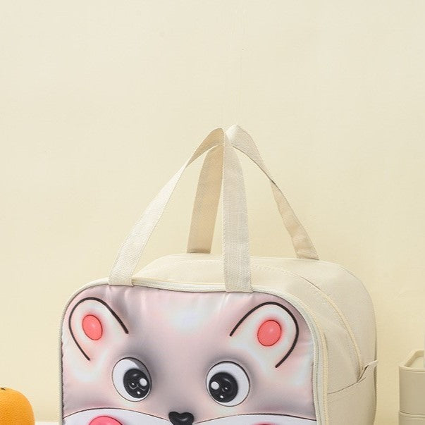 Geantă Frigorifică, Flippy, cu Desene Animat 3D, Portabilă pentru Copii, de Prânz, din Pânză Oxford, 27.5x18x20 cm, Model Soricel, Bej