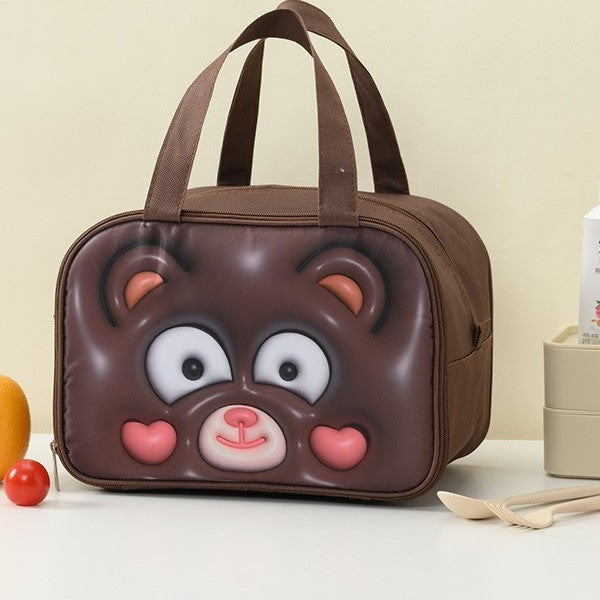 Geanta Frigorifica, Cu Desene Animat 3D, Portabila Pentru Copii, De Pranz, Din Panza Oxford, 27.5X18X20 Cm, Model Ursulet, Maro - vivimall.ro