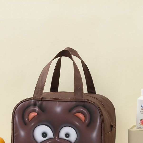 Geanta Frigorifica, Cu Desene Animat 3D, Portabila Pentru Copii, De Pranz, Din Panza Oxford, 27.5X18X20 Cm, Model Ursulet, Maro - vivimall.ro