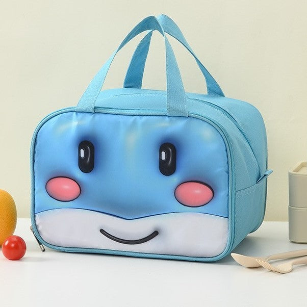 Geantă Frigorifică, Flippy, cu Desene Animat 3D, Portabilă pentru Copii, de Prânz, din Pânză Oxford, 27.5x18x20 cm, Model Balena, Albastru