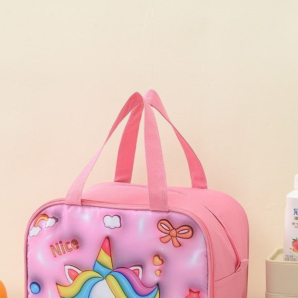 Geanta Frigorifica, Cu Desene Animat 3D, Portabila Pentru Copii, De Pranz, Din Panza Oxford, 27.5X18X20 Cm, Model Unicorn, Roz - vivimall.ro
