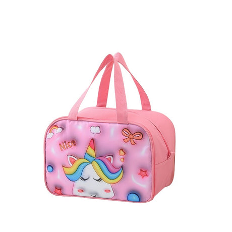 Geanta Frigorifica, Cu Desene Animat 3D, Portabila Pentru Copii, De Pranz, Din Panza Oxford, 27.5X18X20 Cm, Model Unicorn, Roz - vivimall.ro