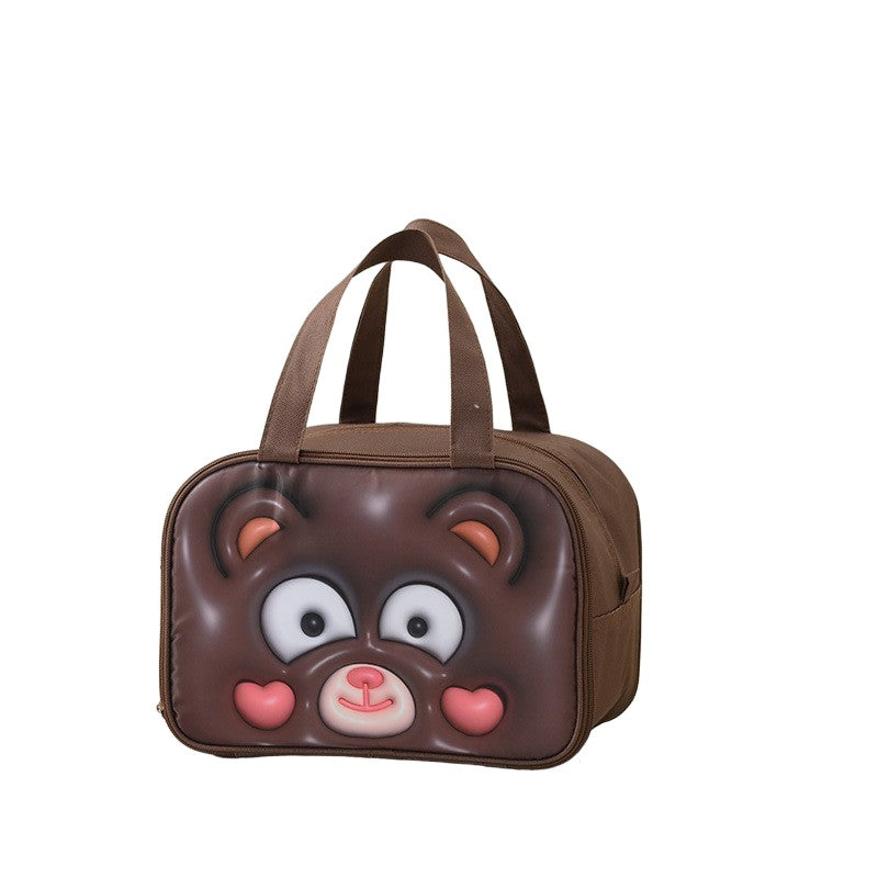 Geantă Frigorifică, Flippy, cu Desene Animat 3D, Portabilă pentru Copii, de Prânz, din Pânză Oxford, 27.5x18x20 cm, Model Ursulet, Maro