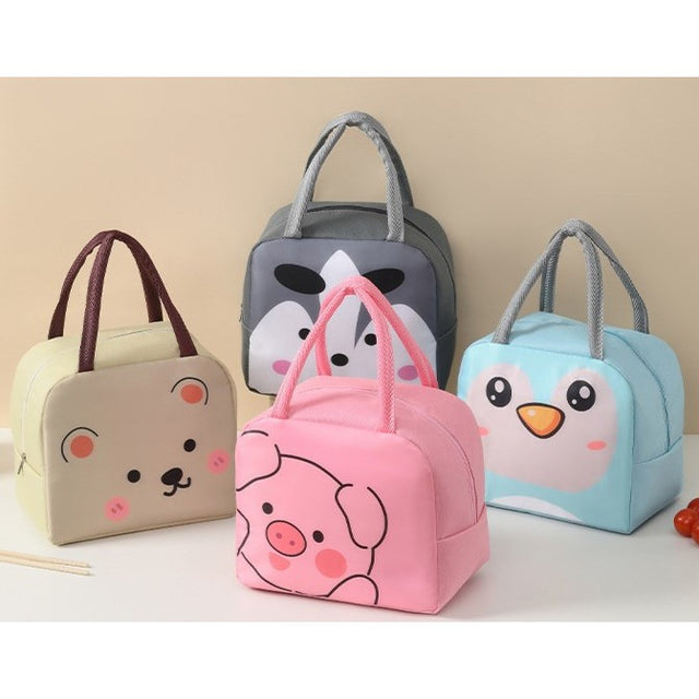 Geanta Frigorifica, Cu Desene Animat, Portabila Pentru Copii, De Pranz, Din Panza Oxford, 22X14X19 Cm, Model Vulpe, Gri - vivimall.ro