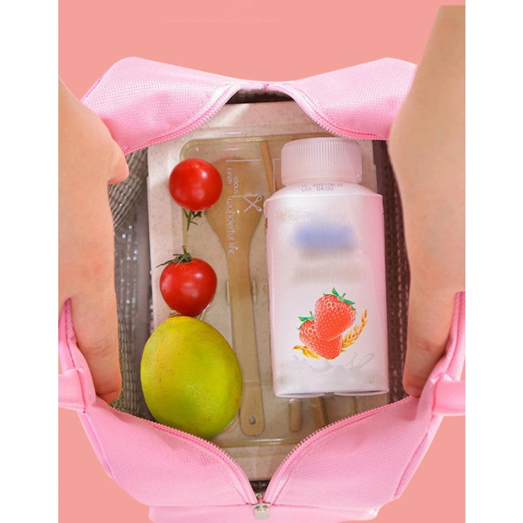 Geanta Frigorifica, Cu Desene Animat, Portabila Pentru Copii, De Pranz, Din Panza Oxford, 22X14X19 Cm, Model Iepuras, Roz - vivimall.ro