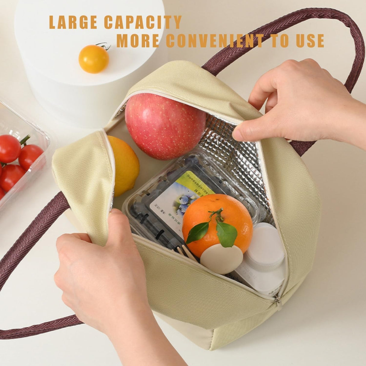 Geanta Frigorifica, Cu Desene Animat, Portabila Pentru Copii, De Pranz, Din Panza Oxford, 22X14X19 Cm, Model Ursulet, Bej - vivimall.ro