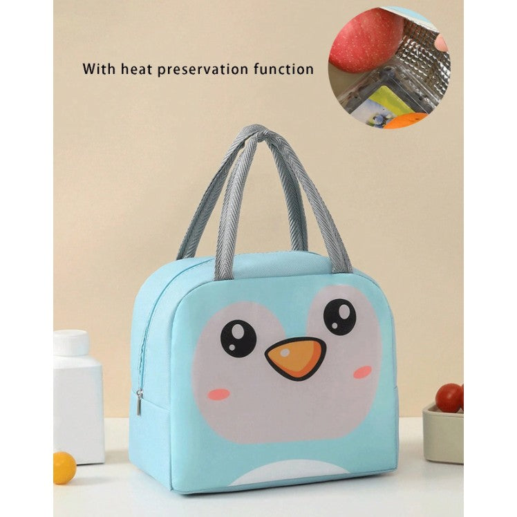 Geantă Frigorifică, Flippy, cu Desene Animat, Portabilă pentru Copii, de Prânz, din Pânză Oxford, 22x14x19 cm, Model Pinguin, Albastru