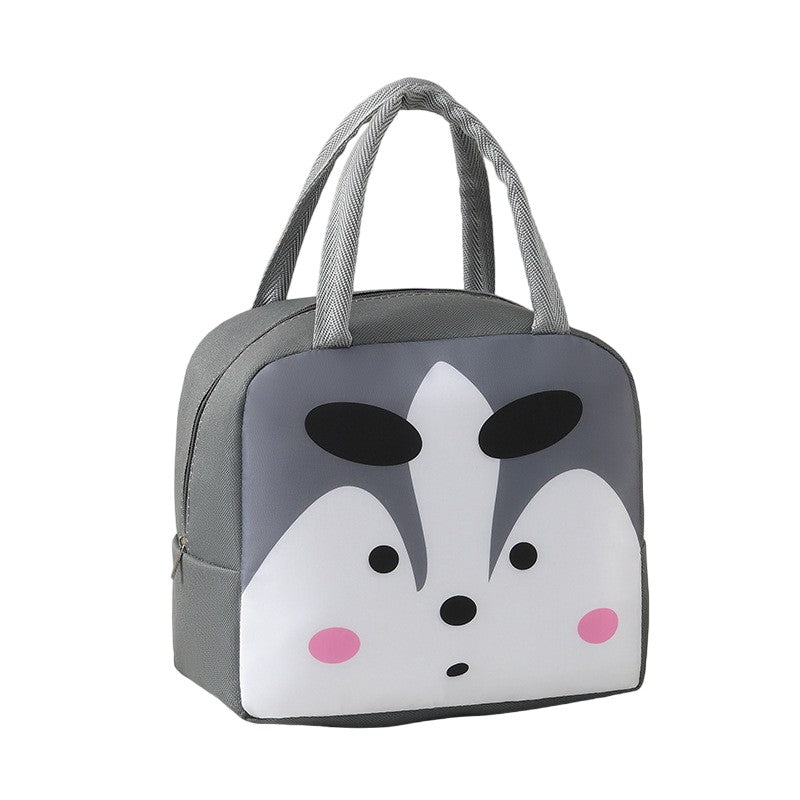 Geanta Frigorifica, Cu Desene Animat, Portabila Pentru Copii, De Pranz, Din Panza Oxford, 22X14X19 Cm, Model Vulpe, Gri - vivimall.ro