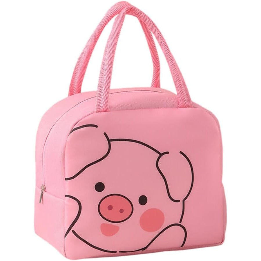 Geantă Frigorifică, Vivimall, cu Desene Animat, Portabilă pentru Copii, de Prânz, din Pânză Oxford, 22x14x19 cm, Model Purcelus, Roz - vivimall.ro