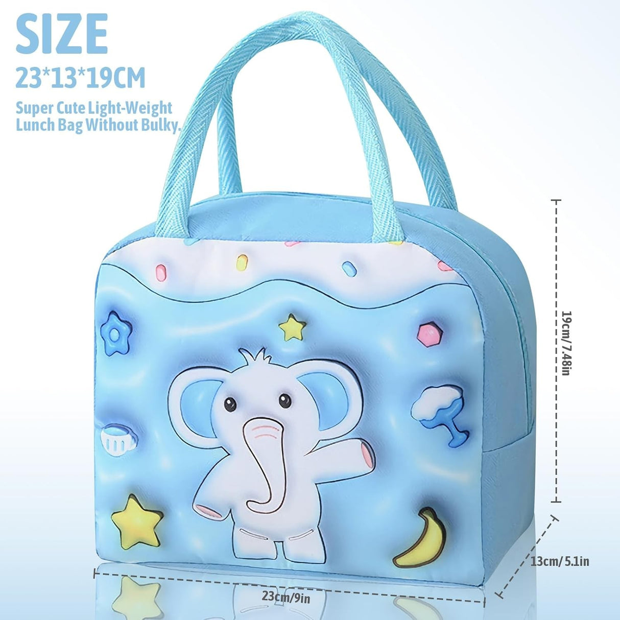 Geanta Frigorifica, Cu Desene Animate 3D, Portabila Pentru Copii, De Pranz, Din Panza Oxford, 23X13X19 Cm, Model Elefantel, Albastru - vivimall.ro