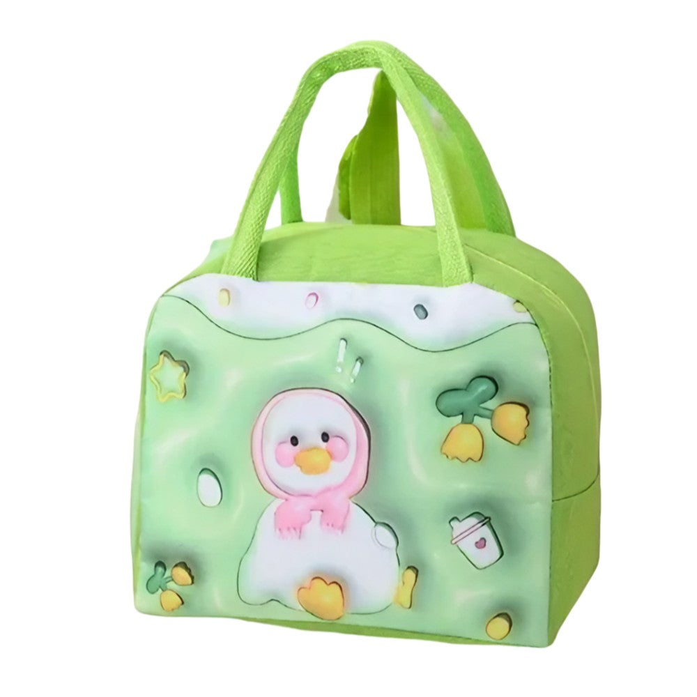 Geantă Frigorifică, Flippy, cu Desene Animate 3D, Portabilă pentru Copii, de Prânz, din Pânză Oxford, 23x13x19 cm, Model Ratusca, Verde