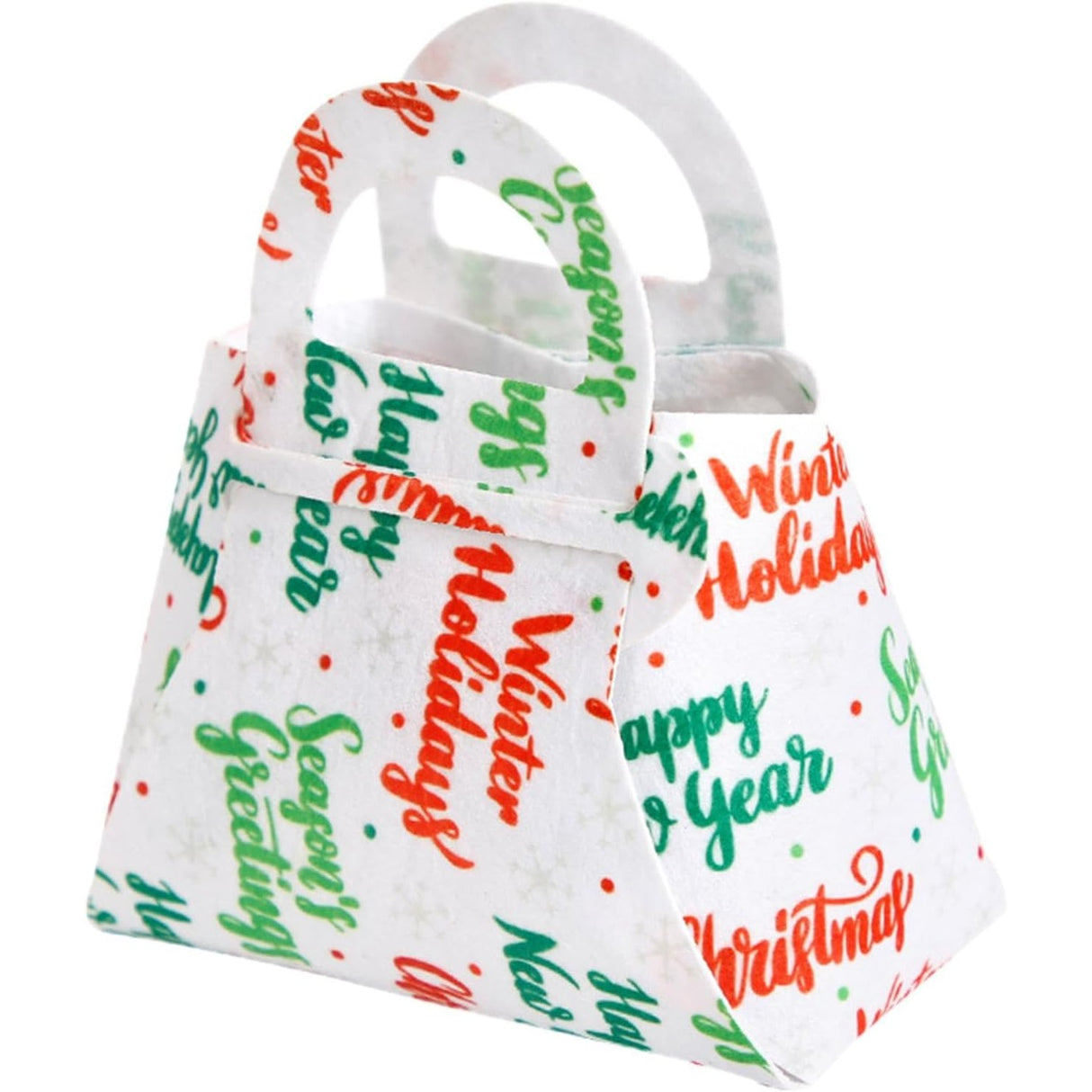 Geanta pentru Copii, Vivimall, Pliabila, pentru Cadouri de Craciun, din Panza Netesuta, Mesaje de Craciun, 13 x 12 x 6 cm, Alb - vivimall.ro