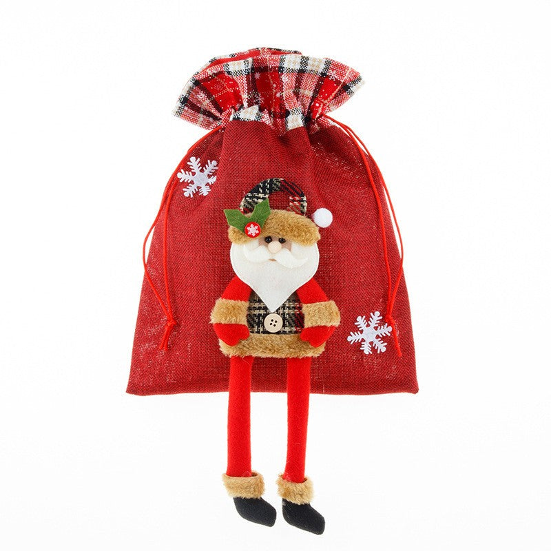 Sac cadouri Vivimall, tematica Mos Craciun, Material Textil, 30x25 cm, cu Siret, Rosu - vivimall.ro