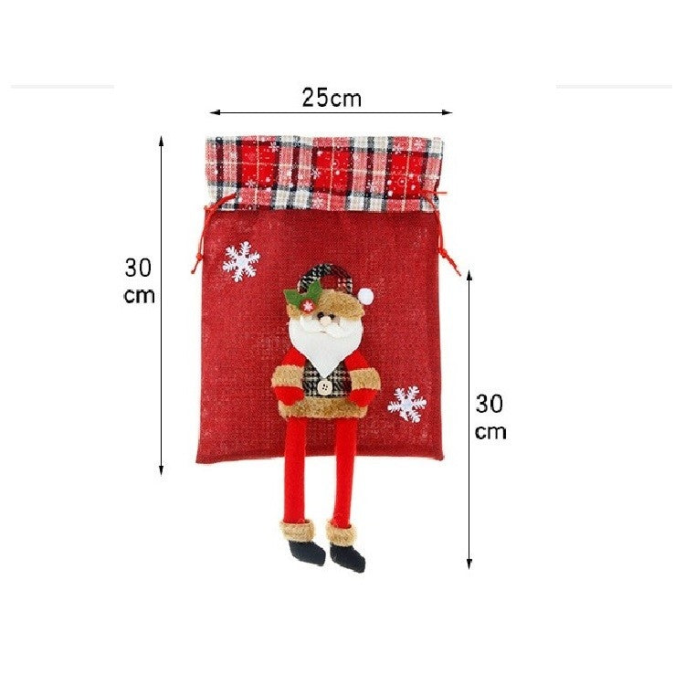 Sac cadouri Vivimall, tematica Mos Craciun, Material Textil, 30x25 cm, cu Siret, Rosu - vivimall.ro