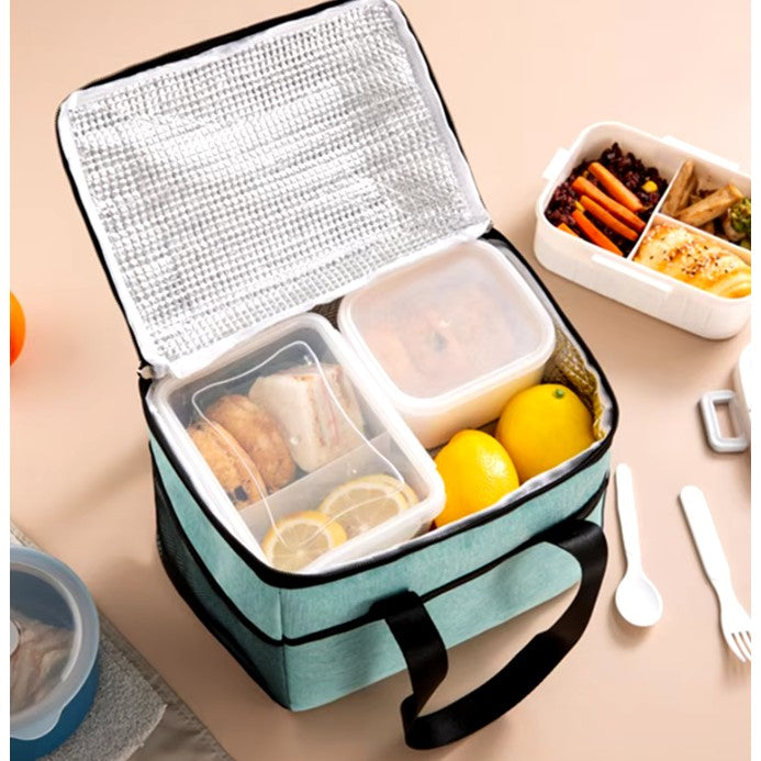 Geanta Termica Vivimall pentru Pranz, Compartimente Telefon si Tacamuri, Multifunctionala, Impermeabila, 24x18x21 cm, Verde - vivimall.ro