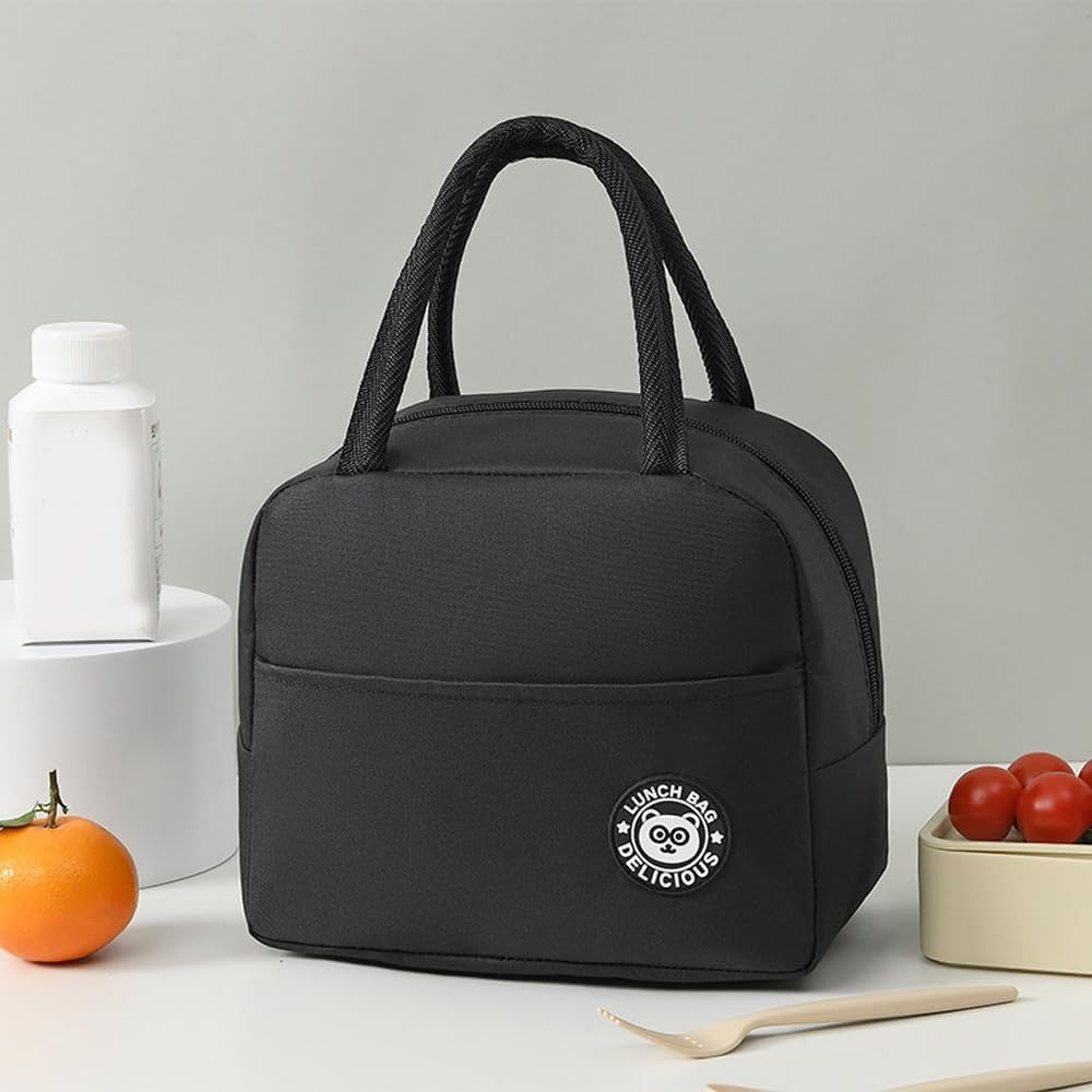 Geanta Termica pentru Pranz, Vivimall, Multifunctionala, Compartimentata, Impermeabila, cu Manere, Buzunar Exterior, 22x14x19 cm, Negru - vivimall.ro