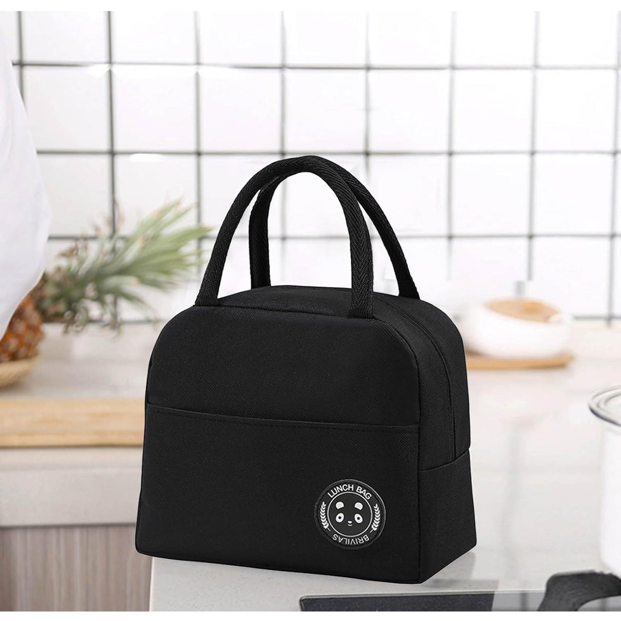 Geanta Termica pentru Pranz, Vivimall, Multifunctionala, Compartimentata, Impermeabila, cu Manere, Buzunar Exterior, 22x14x19 cm, Negru - vivimall.ro