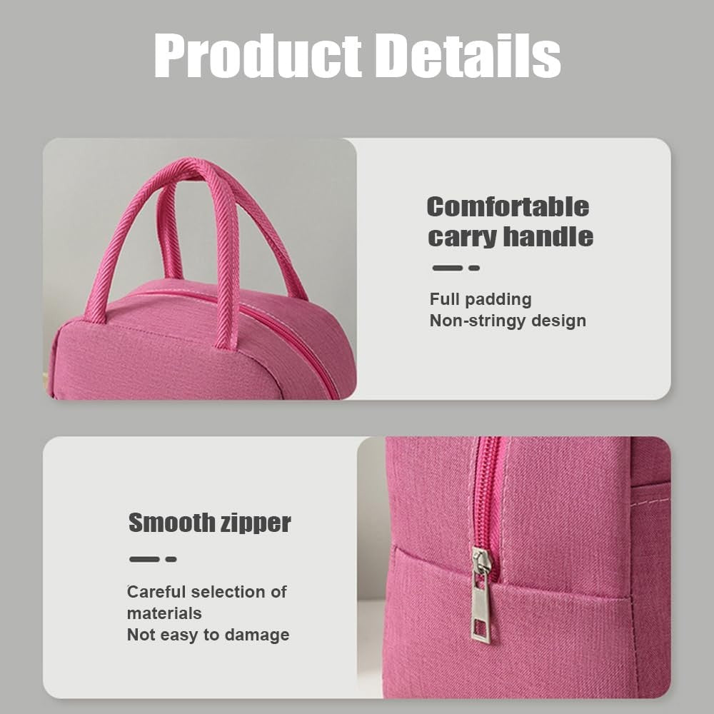 Geanta Termica pentru Pranz, Vivimall, Multifunctionala, Compartimentata, Impermeabila, cu Manere, Buzunar Exterior, 22x14x19 cm, Roz - vivimall.ro