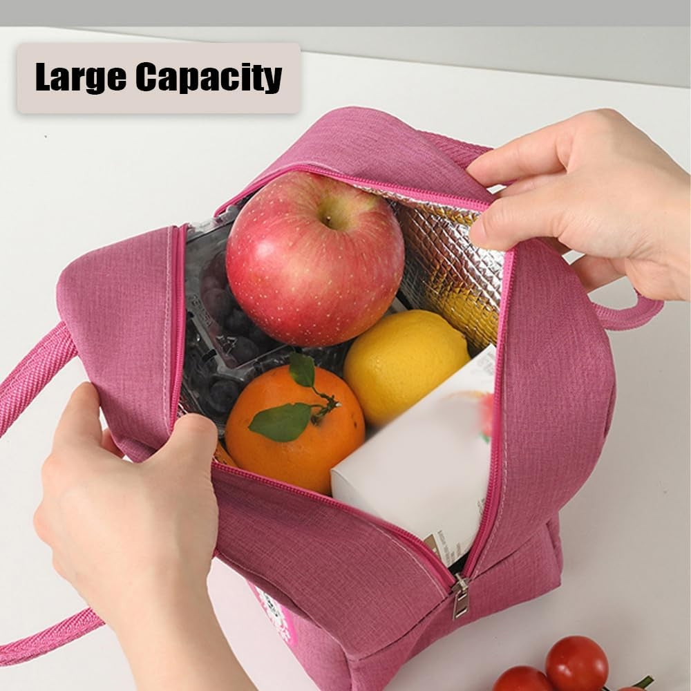 Geanta Termica pentru Pranz, Vivimall, Multifunctionala, Compartimentata, Impermeabila, cu Manere, Buzunar Exterior, 22x14x19 cm, Roz - vivimall.ro