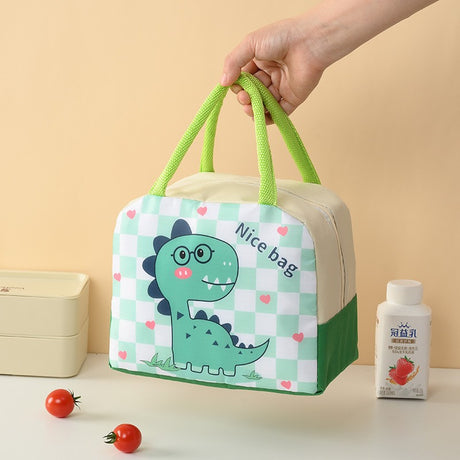 Geanta Termoizolanta Pentru Copii, 23X13X19 Cm, Model Imprimeu Dinozaur, Din Folie De Aluminiu Si Panza Oxford, Verde - vivimall.ro