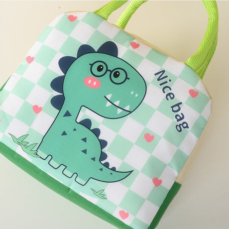 Geanta Termoizolanta Pentru Copii, 23X13X19 Cm, Model Imprimeu Dinozaur, Din Folie De Aluminiu Si Panza Oxford, Verde - vivimall.ro