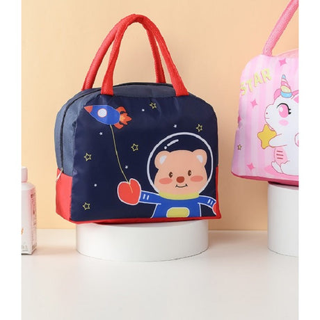 Geanta Termoizolanta Pentru Copii, 23X13X19 Cm, Model Imprimeu Ursulet Astronaut, Din Folie De Aluminiu Si Panza Oxford, Albastru/Rosu - vivimall.ro