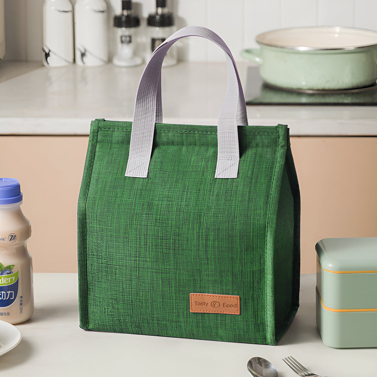 Geanta Termoizolanta Tip Bento Bag Vivimall, Camping Cooler, Aluminiu, 22.5x13x25,5 cm, 3.3 L, Verde - vivimall.ro