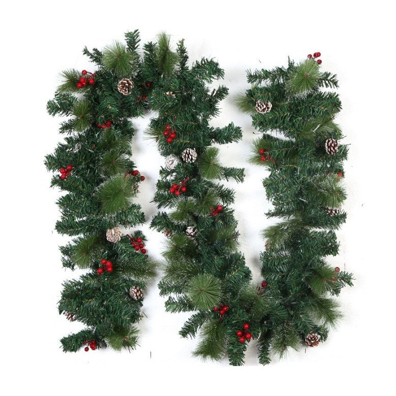 Ghirlanda de Craciun, cu merisoare si conuri, din brad artificial, 210 cm, verde - vivimall.ro