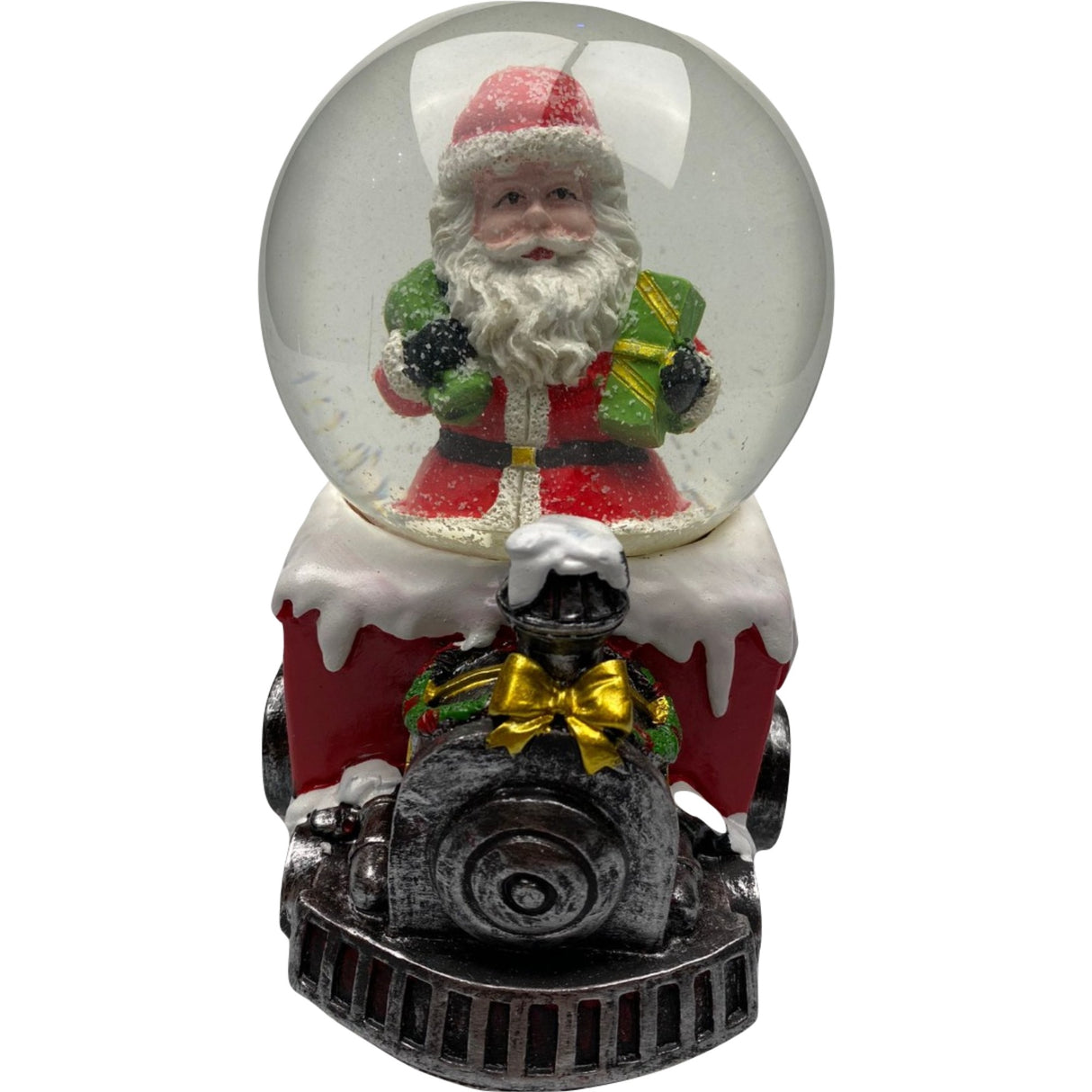 Decoratiune muzicala glob cu zapada, Mos Craciun pe tren, 10x13 cm, multicolor - vivimall.ro