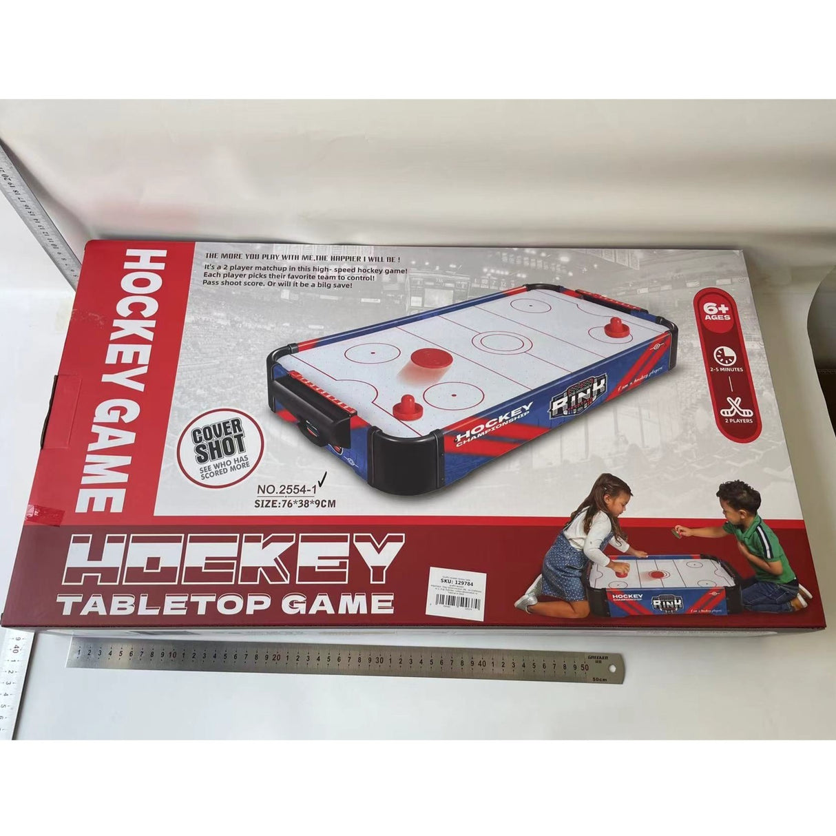 Masa Air Hockey Graffiti fara Picioare, Vivimall, PVC, 2 Pucuri, Tabela Scor, 2 Impingatoare, 76x38x9 cm, Albastru - vivimall.ro