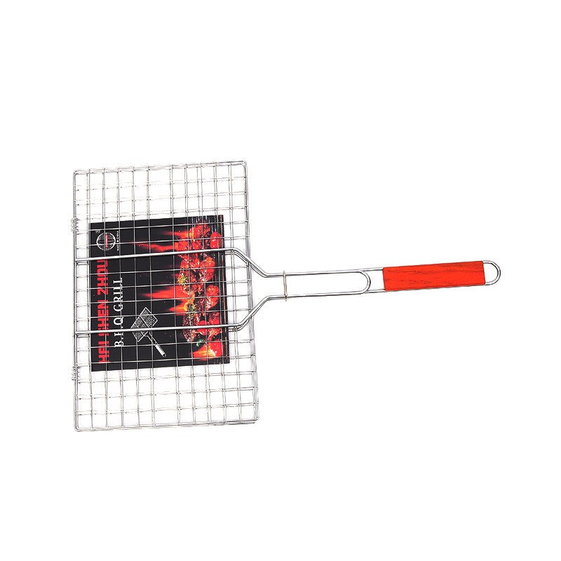 Gratar pentru Peste si Carne, Vivimall, Suprafata Utila 32x19 cm, Otel Inoxidabil, cu Maner, Portabil, Argintiu - vivimall.ro