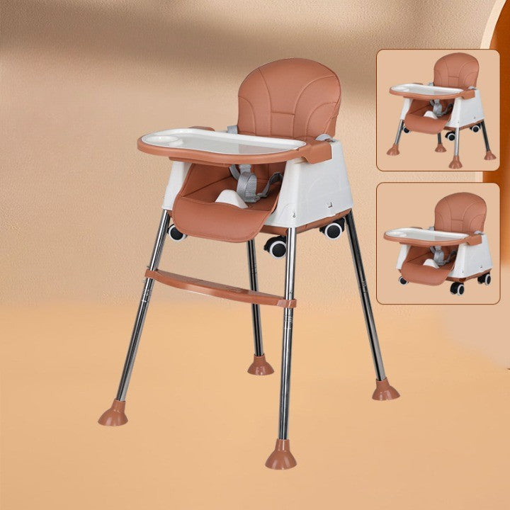 Scaun de Masa Pliabil 3in1, Vivimall, Reglabil, Multifunctional, 3 Pozitii, Masuta si Husa Detasabile, Roti, Centura de Siguranta, Ajustare Inaltime, Maro - vivimall.ro