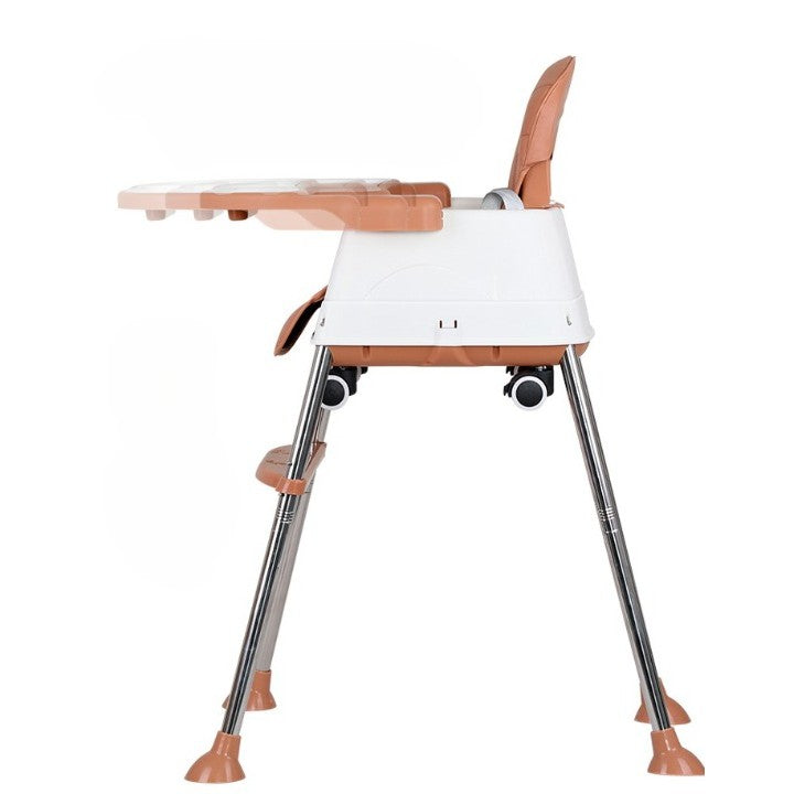 Scaun de Masa Pliabil 3in1, Vivimall, Reglabil, Multifunctional, 3 Pozitii, Masuta si Husa Detasabile, Roti, Centura de Siguranta, Ajustare Inaltime, Maro - vivimall.ro