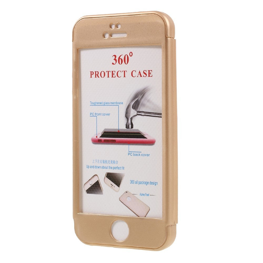 Husa Apple iPhone 5/5S/SE Full Cover 360 Auriu + Folie de protectie - vivimall.ro