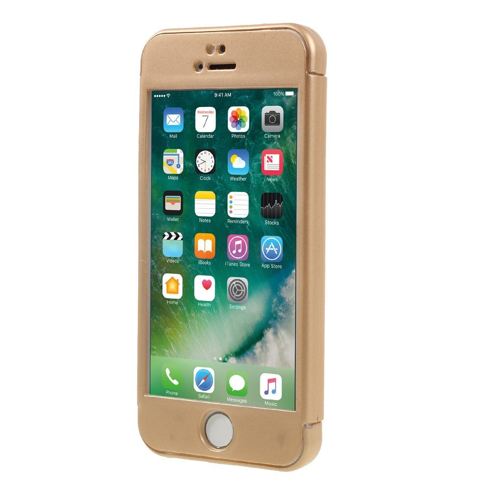 Husa Apple iPhone 5/5S/SE Full Cover 360 Auriu + Folie de protectie - vivimall.ro