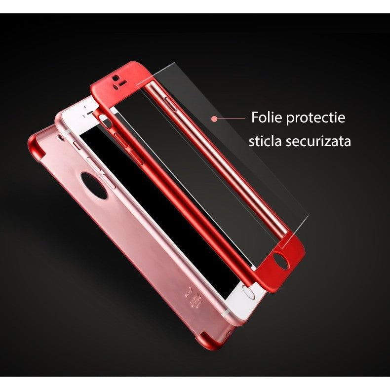 Husa Apple iPhone 6/6S 6 Joyroom (Fata + Spate) Rosu + Folie de protectie - vivimall.ro