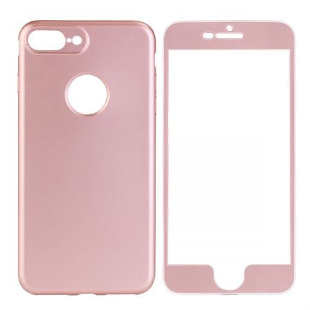 Husa Apple iPhone 6 Plus Full Silicone 360 Roz Auriu + Folie de protectie - vivimall.ro