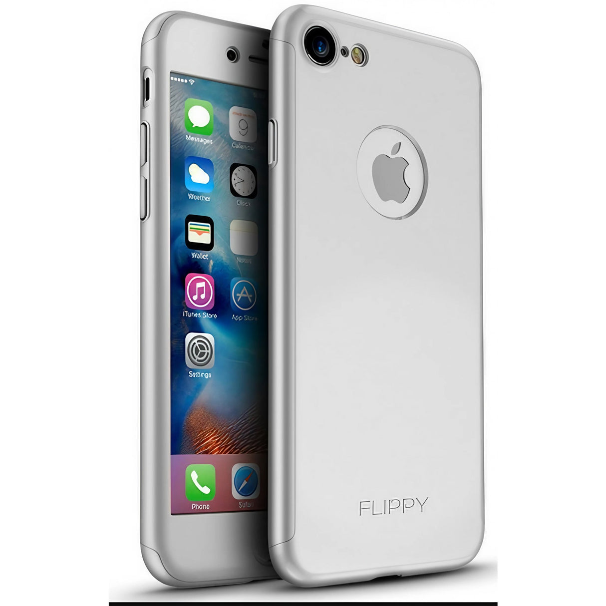 Husa de protectie Flippy Premium Full Cover 360 pentru Apple iPhone 7 Argintiu cu Folie sticla inclusa - vivimall.ro