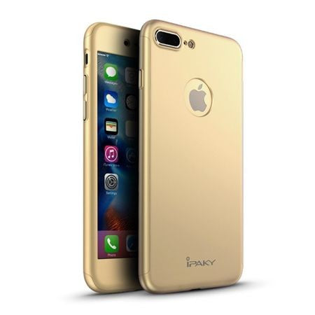Husa Apple iPhone 8 Plus IPAKY Full Cover 360 Auriu + Folie Cadou - vivimall.ro