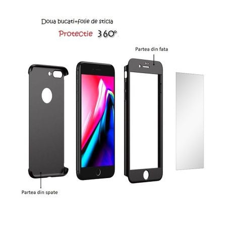 Husa Apple iPhone 8 Plus IPAKY Full Cover 360 Negru + Folie Cadou - vivimall.ro