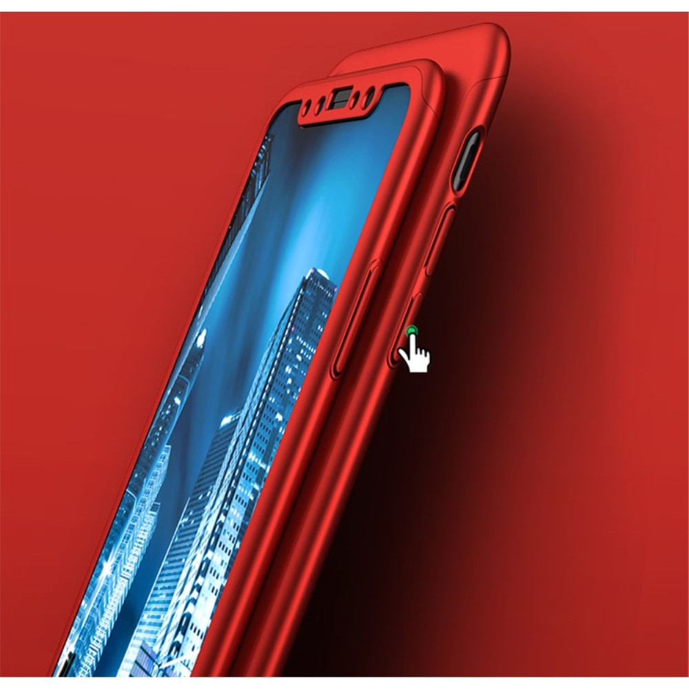 Set Husa si Folie de Protectie, Flippy, Compatibila cu Apple iPhone X, Full Cover 360°, Plastic + Sticla, Rosu - vivimall.ro