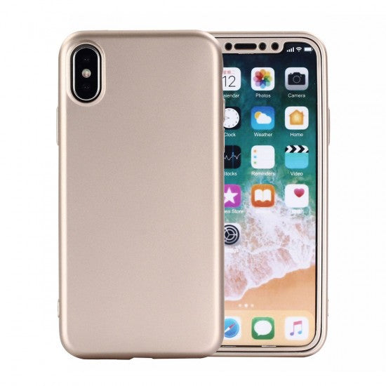 Husa Apple iPhone X Full Silicone 360 Auriu + Folie de protectie - vivimall.ro