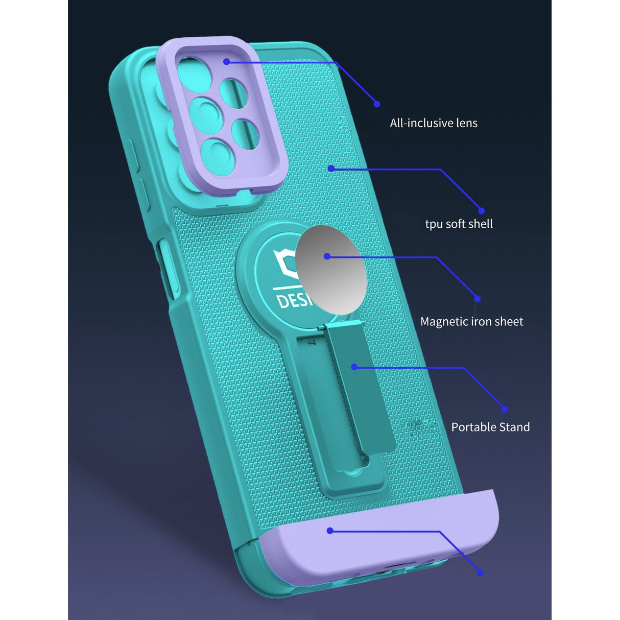 Husa Armor Design cu Stand pentru iPhone 11, Blue/Mov, Suport Auto Magnetic, Wireless Charge, Protectie Antisoc, Flippy - vivimall.ro