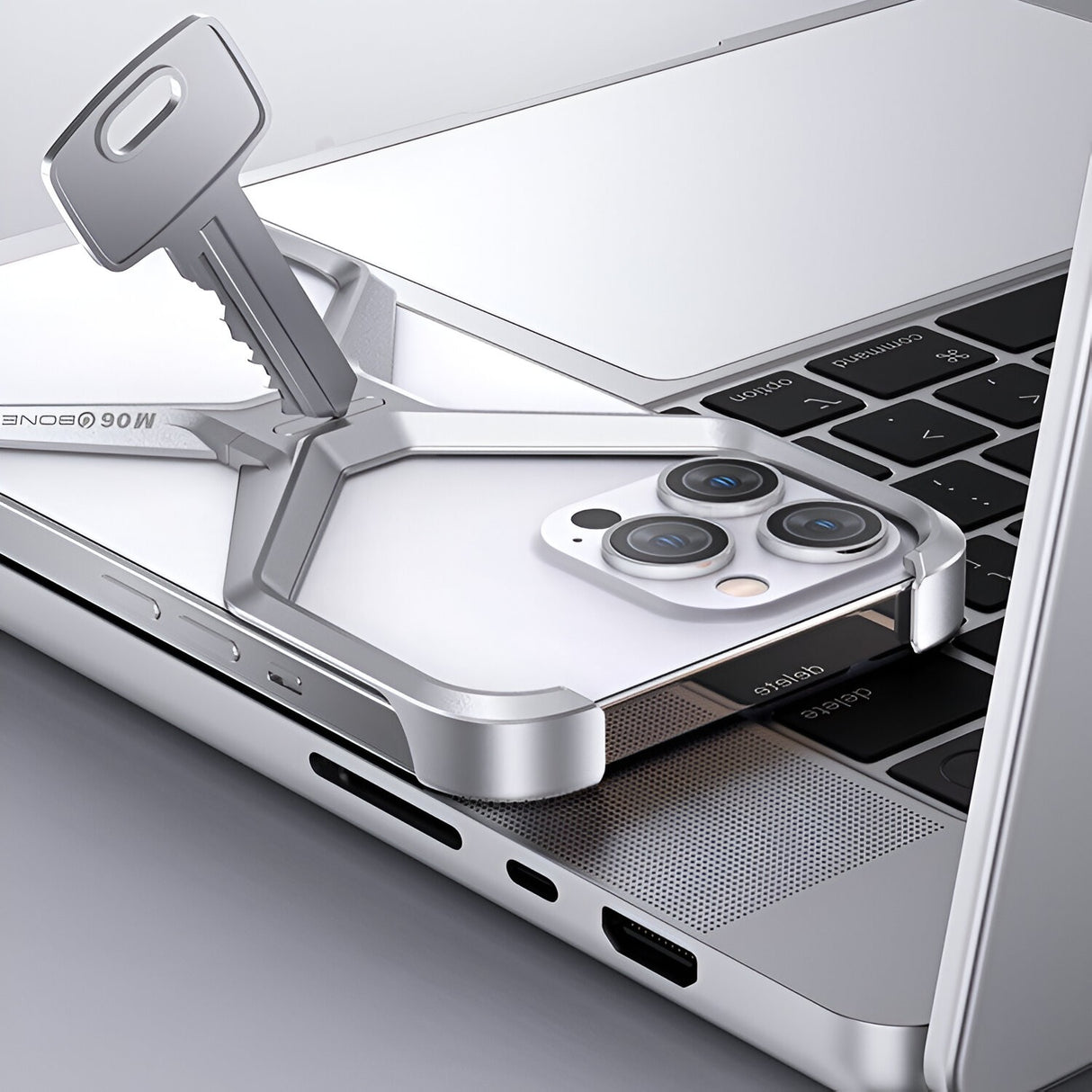 Husa Armor X Compatibila cu iPhone 15 Pro Max, Vivimall, Aliaj de Aluminiu, Antisoc, Antizgarieturi, Impermeabila, Margini cu 2 Straturi, Aderent, Montare Usoara, Surubelnita Inclusa, Gri Metalizat - vivimall.ro
