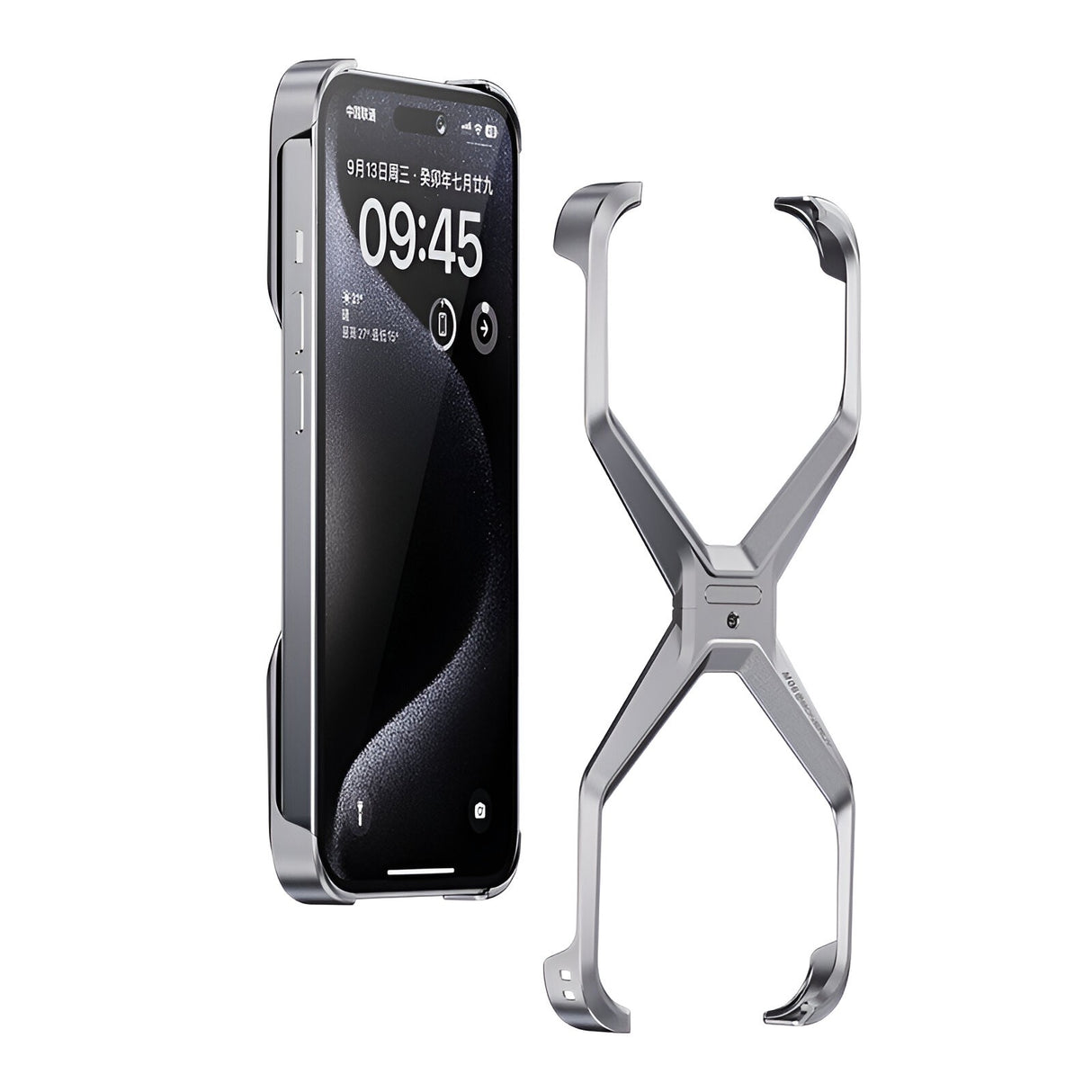 Husa Armor X Compatibila cu iPhone 15 Pro Max, Vivimall, Aliaj de Aluminiu, Antisoc, Antizgarieturi, Impermeabila, Margini cu 2 Straturi, Aderent, Montare Usoara, Surubelnita Inclusa, Gri Metalizat - vivimall.ro