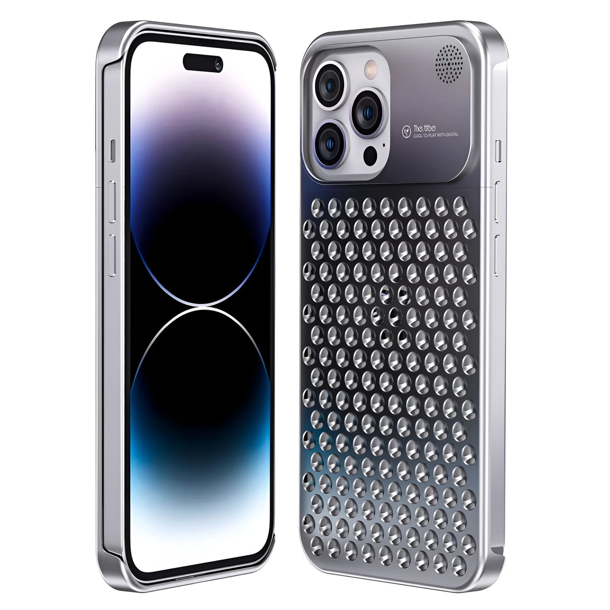Husa Aromaterapia Compatibila cu iPhone 15 Pro Max, Vivimall, Antisoc, Antizgariere, Protectie Camera si Supraincalzire, din Aliaj de Aluminiu, Argintiu - vivimall.ro