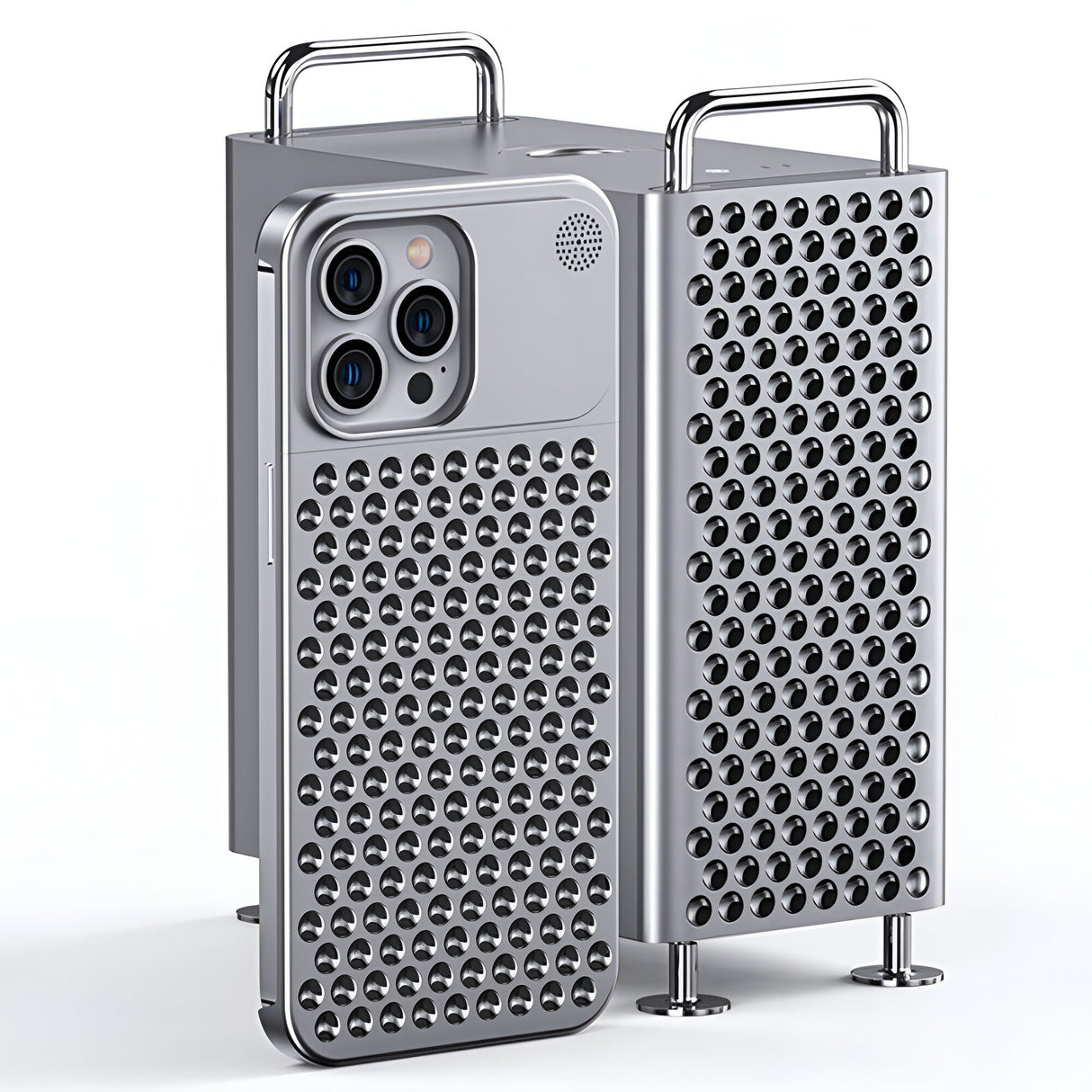 Husa Aromaterapia Compatibila cu iPhone 15 Pro Max, Vivimall, Antisoc, Antizgariere, Protectie Camera si Supraincalzire, din Aliaj de Aluminiu, Argintiu - vivimall.ro